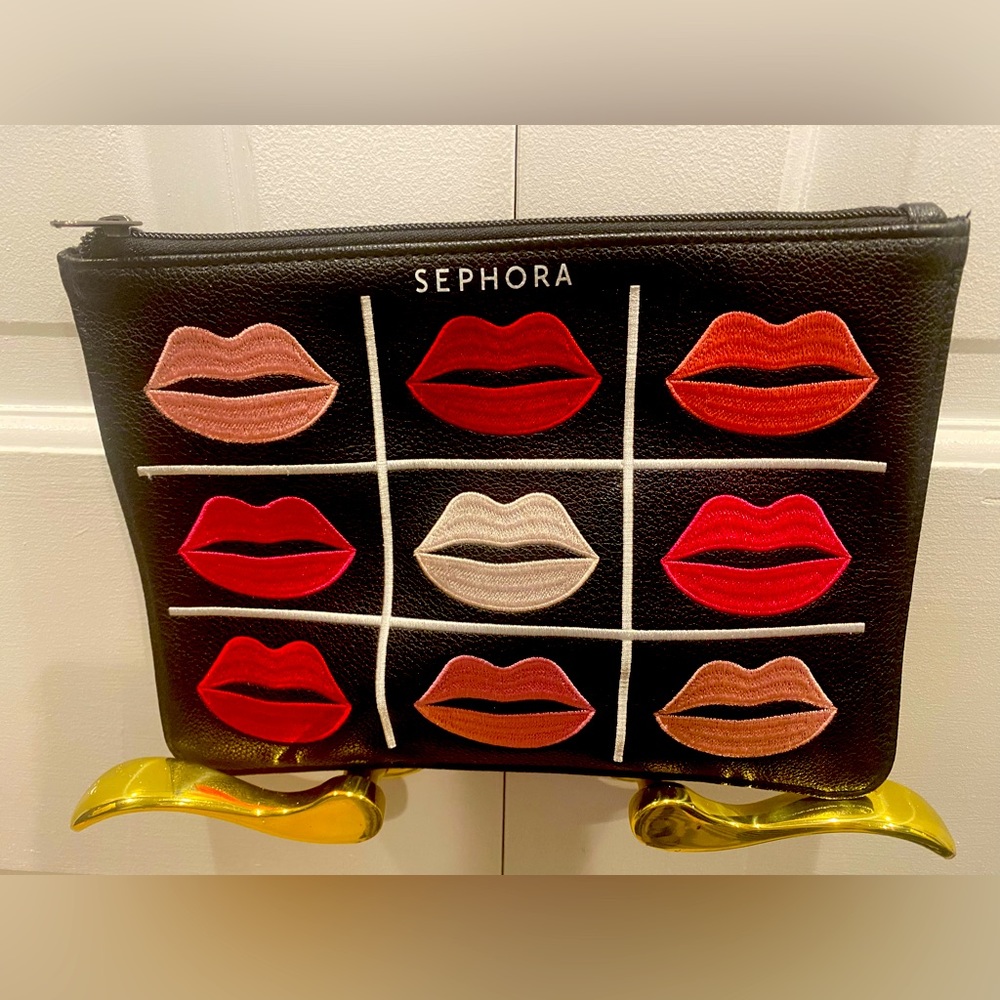 NWT Sephora Black Leather ALL DRESSED UP AND READY TO GLOW MAKEUP BAG CASE! New.